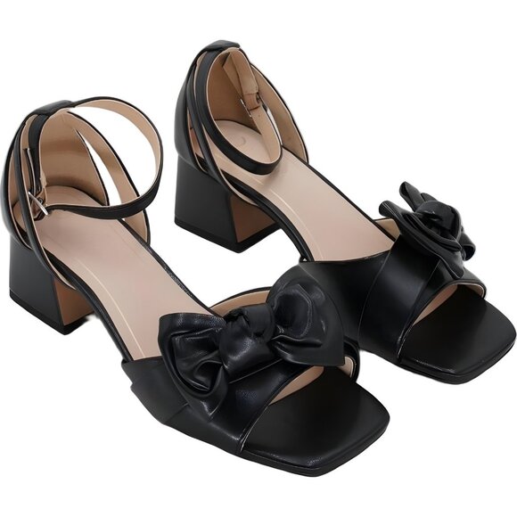 Journee Collection Zevi Bow Ankle Strap Heeled Sandals Black Women's US 8.5W - Picture 4 of 6